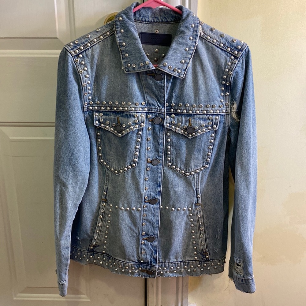 Distressed diamond jean jacket